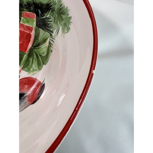 Ceramica Cuore Italy 12.5" Christmas Holiday Sparrow Serving Bowl - Red & Green - Picture 3 of 7